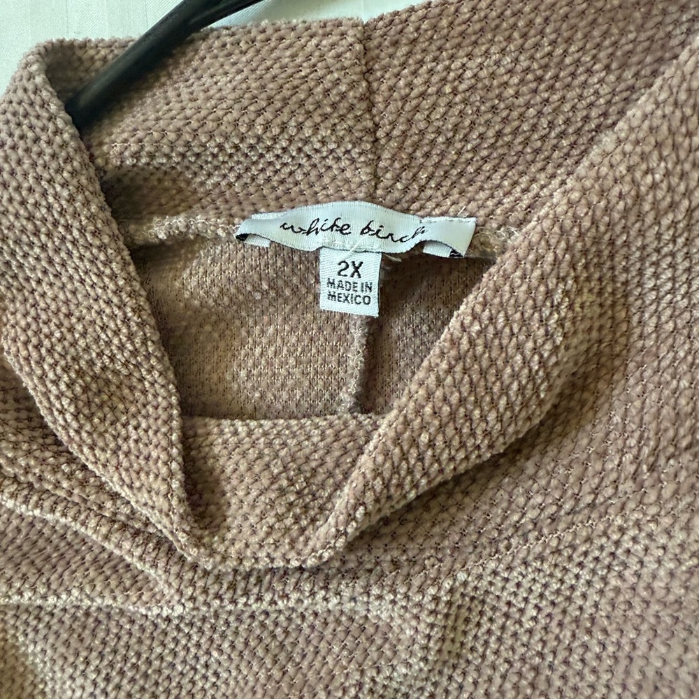 White Birch Tan Cowl Neck Sweater with Textured Knit